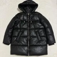 ザラ フェイクレザー 中綿 ダウンジャケット パフジャケット フード付 黒M