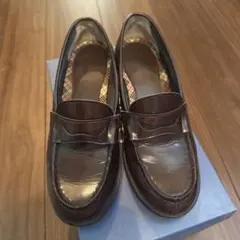 HARUTA ブラウンレザー ローファー 中ヒール