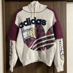 アディダス ヴィンテージ デサント製 スウェットパーカー レイヤード 希少