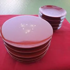【椿皿&飛花沈金"銘々皿セット】合成漆器　洗朱色　未使用品のサムネイル