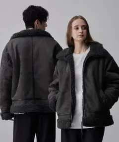 CLEL リバーシブルフェイクムートンジャケット チャコールグレー　 L