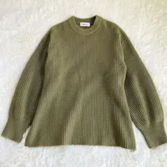 ミラオーウェン Mila Owen 畦編みボリュームスリーブニット オリーブ