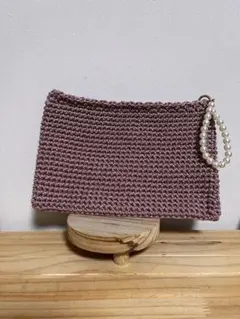 ピンク 編み物 クラッチバッグ