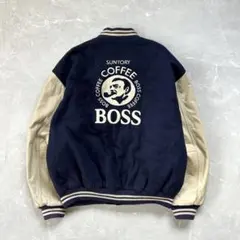 希少 90s 非売品 Boss スタジャン 袖レザー 本革 刺繍 企業系 古着