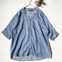 サルーン】レディース デニムブルー 半袖シャツ ビックシルエット 