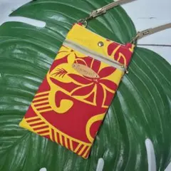 ファスナーポケット付きスマホショルダーバック　ハワイアンスマホケース