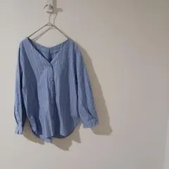 ストライプシャツ デザインシャツ Vネック レディース 水色