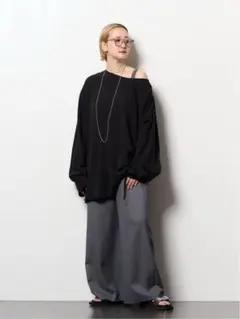 みろみろ様シティショップ　リネン オフショルダー 長袖トップス ブラックのサムネイル