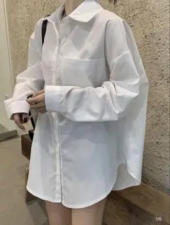SHEIN カジュアル ルーズ 無地 長袖シャツ ホワイトのサムネイル