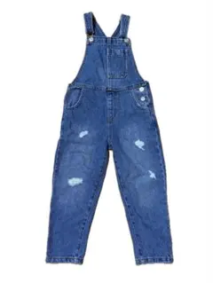 ZARA デニムブルー ダメージ加工オーバーオール