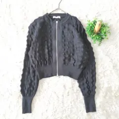 NATURAL BEAUTY BASIC 立体編みZIPニット 黒　カーディガン