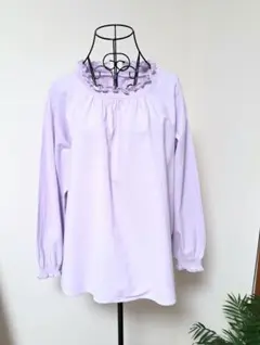 studio CLIP フリルネック ブラウス ラベンダー M 綿100% 長袖