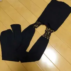 【送料込】訳あり 黒色 網目デザイン ニーハイ風レギンス スパッツ