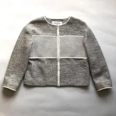 ★美品★アドーア ノーカラージップジャケット ツイード 白 異素材 38 M
