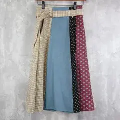 【ダズリン】ベルト付きカラフルなフレアロングワンピース　Aライン　花柄水玉　S