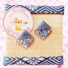 No.38 フラワーアレンジ ピアス イヤリング ハンドメイド ブルー