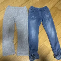グレーとデニムブルーのボトムスセット