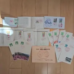 風景印使用済みはがきと風景印切手のコレクション