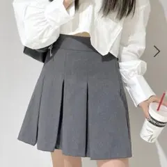 Heather ヘザー　ベルト付きプリーツミニスカート (グレー)