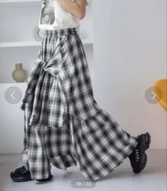 JEANASIS シャツライクアシメチェックロングスカートのサムネイル