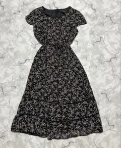 花柄ロングワンピース 黒 半袖 フレア Y2K M レディース