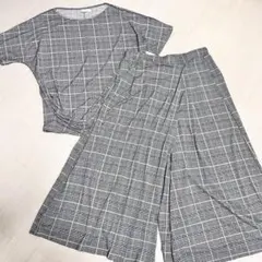 美品　ドゥクラッセ　グレンチェック柄　セットアップ　パンツ　ドレープ半袖　L