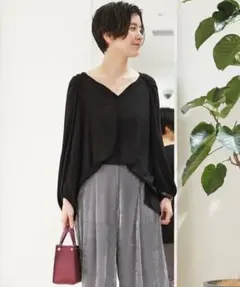 トゥモローランド　ポリエステルジョーゼット ギャザーブラウス