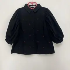 【最終価格！！】花柄刺繍シャツ ボリューム袖 ブラック Mサイズ
