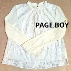 【美品】PAGEBOYアイボリー レース バンドカラー 長袖 サイズ Fシフォン