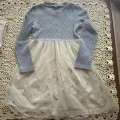 長袖ワンピース　120女の子　春服　水色　チュールスカート