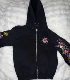 Ed Hardy XLARGE ブラック刺繍入りパーカーのサムネイル