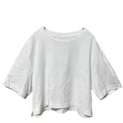 美品 ヤヌーク 半袖Tシャツ ホワイト レディース クロップド丈 コットン100のサムネイル