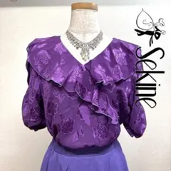 7473★セキネ★L 紫 花柄 レオタード一型 トップス 社交ダンスのサムネイル