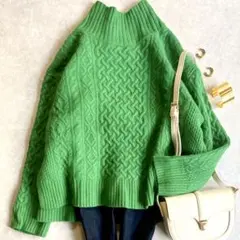 人気 グリーンレーベルリラクシング 高級ハミルトンウール ケーブルニット