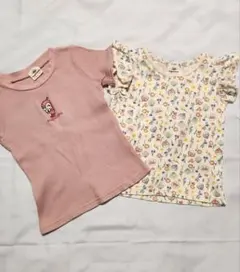 アンパンマン フリル付き花柄TシャツとピンクTシャツ 2枚 セット100㎝