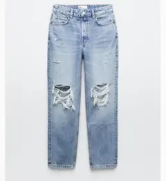 ZARA MOM  FIT HIGH-WAIST ダメージデニムパンツ 34