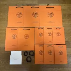 HERMES ショップ袋11枚 & リボン3本 & メッセージカード1枚セット