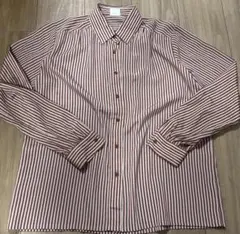 ストライプ総柄 シャツブラウス レトロ ヴィンテージ 日本製 白 ボルドー