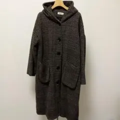 最終価格　フード付きグレンチェック柄ロングコート