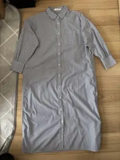新品　ストライプ　シャツワンピース　ワンピース　シャツ　ブルー　Fサイズ