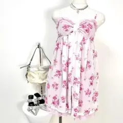 y2k❤️ 00s 当時物 花柄 リボン キャミ チュニックTRALALA系