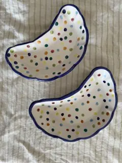ドット模様の月型皿 2枚セット