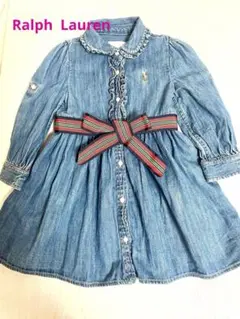 【美品】ラルフローレン＊フリルデニムワンピース（ベルト付き）