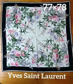 Yves Saint Laurent 花柄スカーフ シルク 黒系 77×78cmのサムネイル
