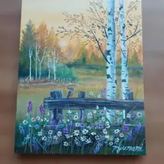 夢見多恵画 最新作 原画 カワセミ アクリル画　22×27.3×1
