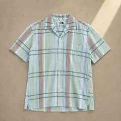 90s ノースフェイス　オープンカラーシャツ　水色　チェック　短丈　ボックスのサムネイル