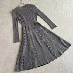 【アンドクチュール】（M）ウール混 ニットワンピース ウエスト絞りデザイン