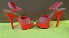 Pleaser プリーザー オレンジ　蛍光ラメ　15cmヒールのサムネイル