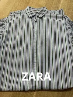 ZARA ストライプ ボタンアップ ロングシャツ 半袖ワンピース