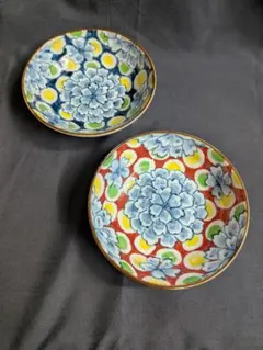 特価品、波佐見焼、花弁二色丸紋、５寸煮物鉢【赤青２個セット】